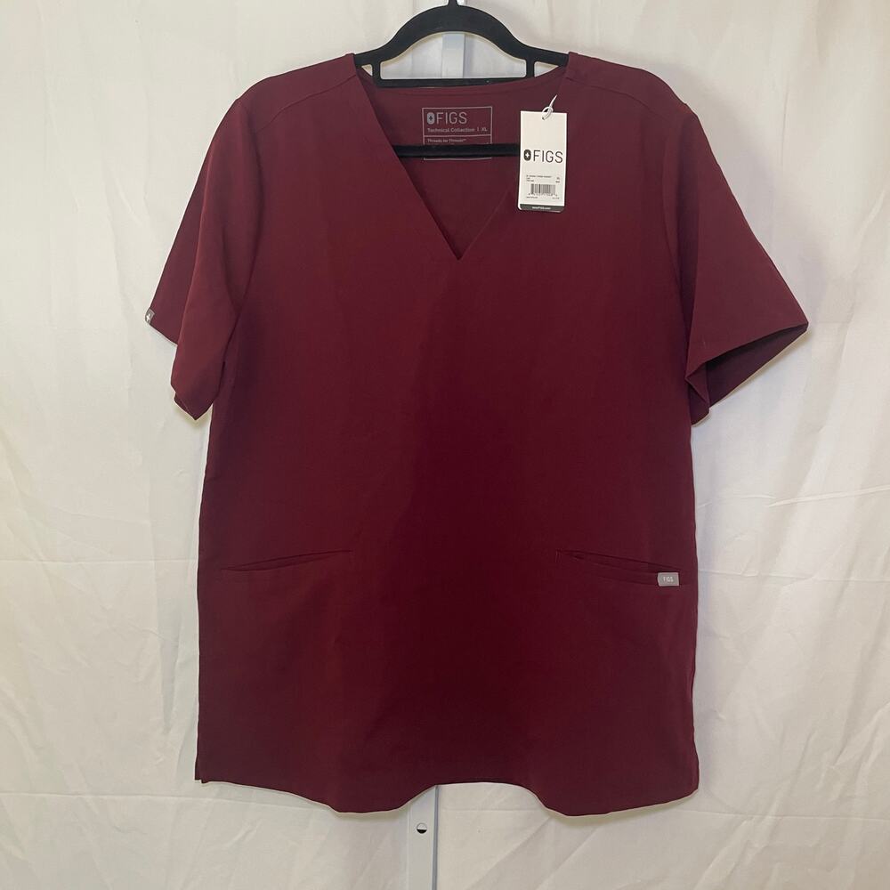 NWT FIGS Casma Three-Pocket Scrub Top - Womens Size XL - Burgundy